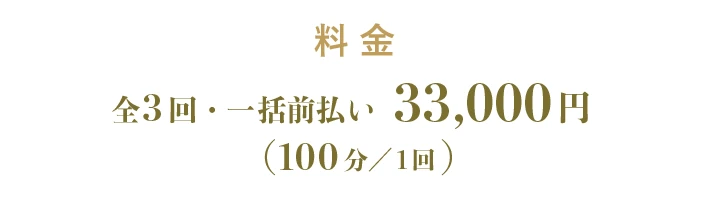 夢を叶えるオリジナルコース料金：全3回・一括前払い　33,000円（100分／1回）